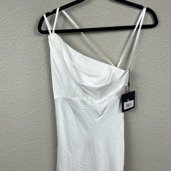 NWT Ieena Mac Duggal 55385 White One Shoulder Double Strap Satin Gown Dress Sz 0 - Picture 5 of 14